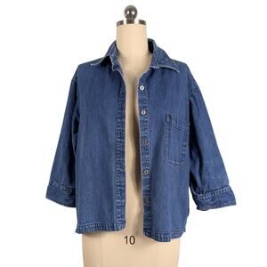Chicos Denim Jacket XL Blue Top Topper Jean Boxy Artsy Indie Vintage 90s Layer